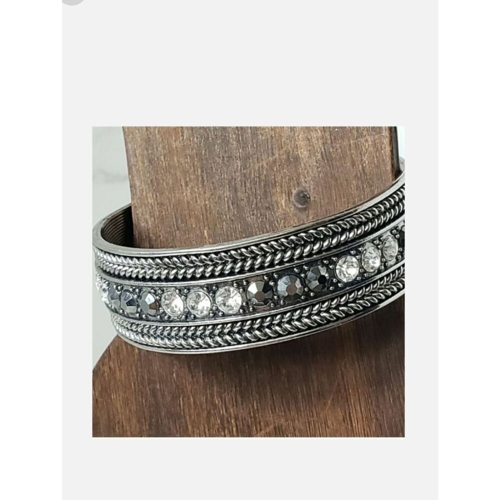 STAINLESS STEEL Crystal Embellished Metal Cuff Bracelet